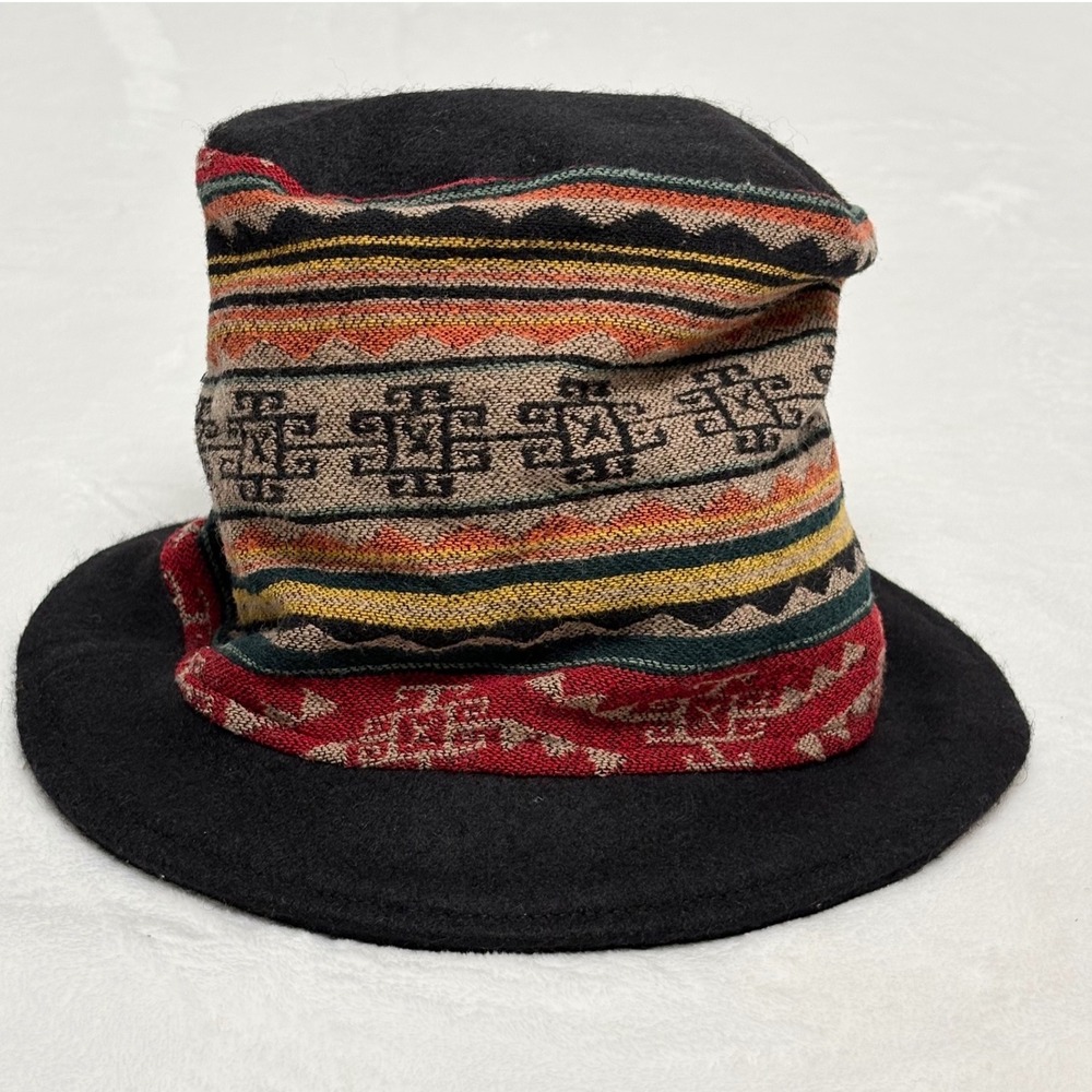 KDdidITY Boho Aztec Woven Wool Bucket Hat Festival Indie Grunge 90s Hippie VTG